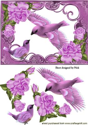 Pretty Pink Bird in Flight with Roses