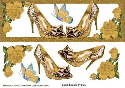 Pretty Gold Sequin Shoes with Roses Dl