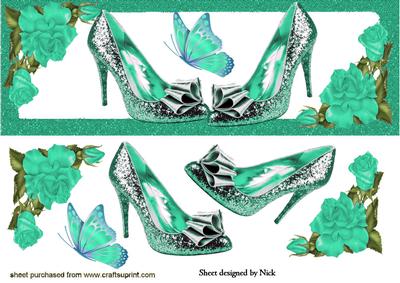 Pretty Turq Sequin Shoes with Roses Dl