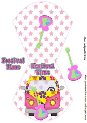 Hippie Festival Camper Van and Guitar Wobble Card