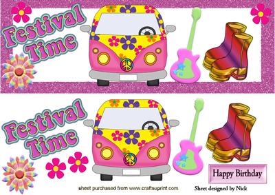 Flower Power Pink Camper Van with Guitar Dl