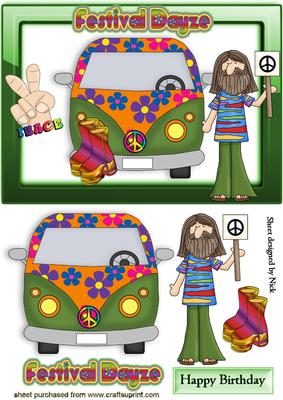 Hippie at Festival with Campervan