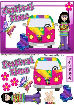 Hippie Girl with Campervan and Flower Power