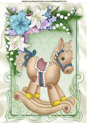 Pretty Rocking Horse with Flowers A4