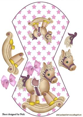 Rocking Horse with Pink Stars and Bow Wobble Card