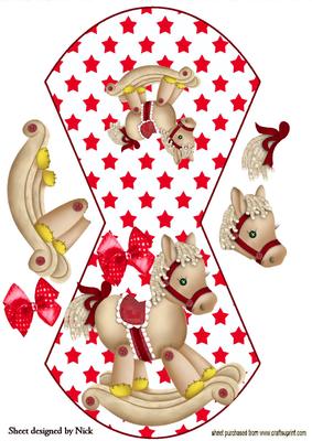 Rocking Horse with Red Stars and Bow Wobble Card
