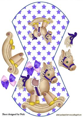 Rocking Horse with Purple Stars and Bow Wobble Card