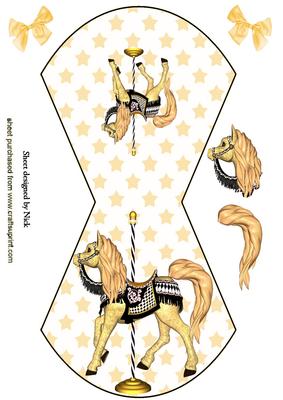 Carousel Horse with Gold Stars and Bows Wobble Card