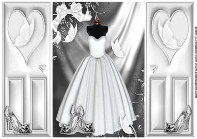 White Gown with Bow and White Butterflies Gatefold
