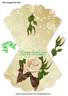 Cream Rose with Bow on Gold Rose Background Rocker Card