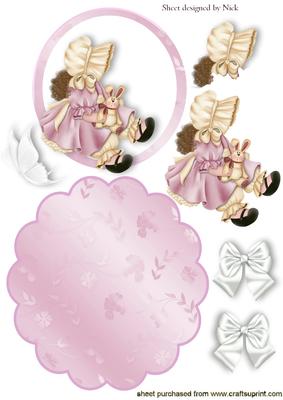 Little Bonnet Girl in Pink with Bows Rocker Card