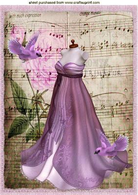 Vintage Lilac Dress with Roses and Music A4