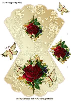 Vintage Red Rose Vignettes with Butterflies Rocker Card