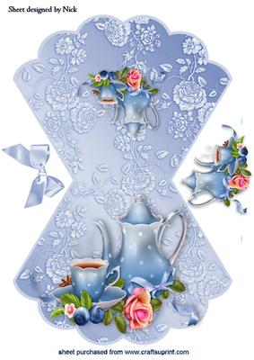 Blue Floral Teapot with Roses and Bow Rocker Card