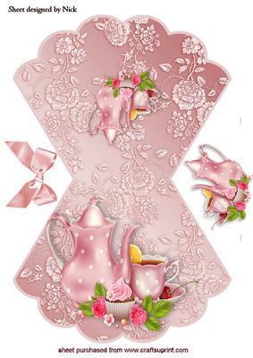 Pink Floral Teapot with Roses and Bow Rocker Card