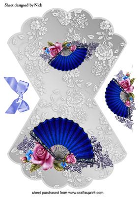 Blue Fan with Roses and Blue Bow Rocker Card