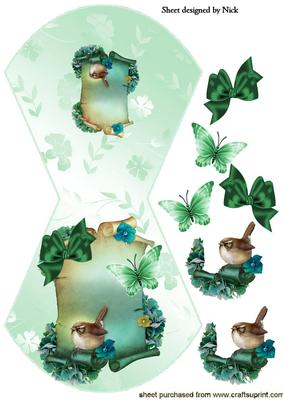 Little Bird on a Scroll with Flowers, Wobble Card