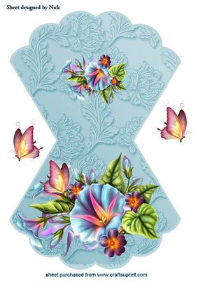 Morning Glory with Butterflies on Scalloped Rocker Card