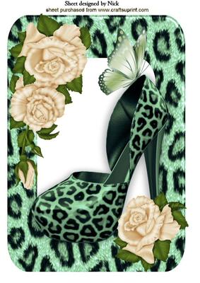 Green Leopard Print Shoe with Cream Roses A4