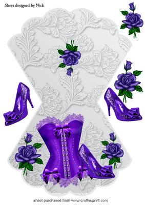 Purple Basque with Sequin Shoe and Roses Rocker Card