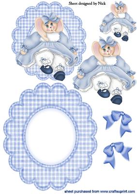 Cute Bunny Girl in Blue Gingham Scalloped Rocker with Bows