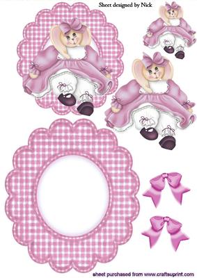 Cute Bunny Girl in Pink Scalloped Rocker with Bows