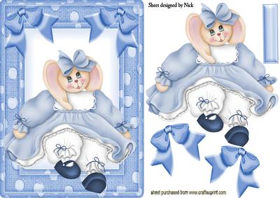 Bunny Girl in Blue Spot Frame with Bows