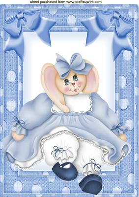 Bunny Girl in Blue Spot Frame with Bows A4