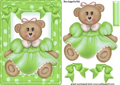 Teddy Girl in Green, in Green Spot Frame