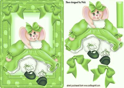 Bunny Girl in Green in Spot Frame with Bows