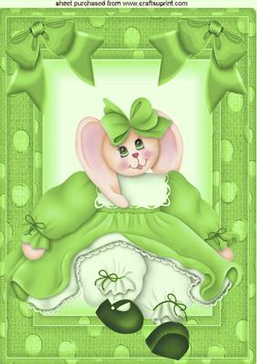 Bunny Girl in Green Spot Frame with Bows A4
