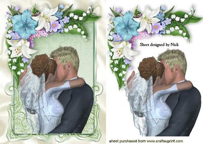 Kissing Wedding Couple in Floral Frame