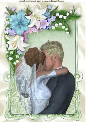 Kissing Wedding Couple in Floral Frame A4