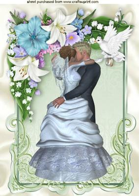 Floral Frame with Kissing Wedding Couple A4