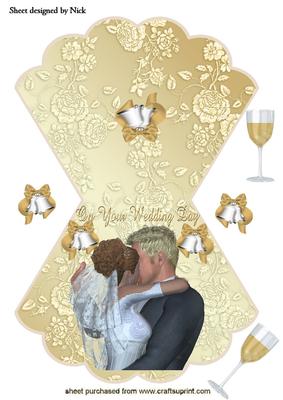 Wedding Couple Kissing with Champers Rocker Card
