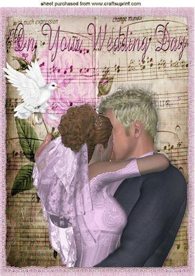 Vintage Wedding Couple with Music Ephemera and Pink Rose A4