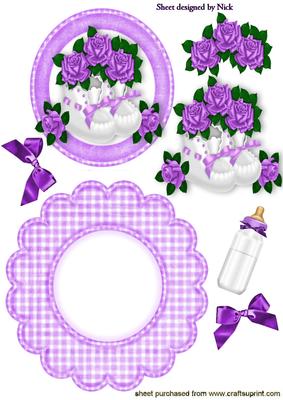 Babies Bootees with Roses, Bottle and Bows Rocker Card