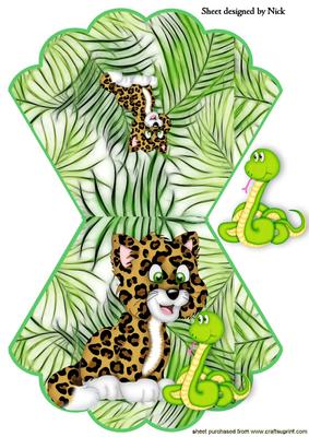 Cute Little Leopard and Snake on a Scalloped Rocker Card