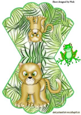Cute Jungle Tiger with Frog on Scalloped Rocker Card