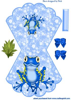 Blue Frog with Bows on Floral Rocker Card