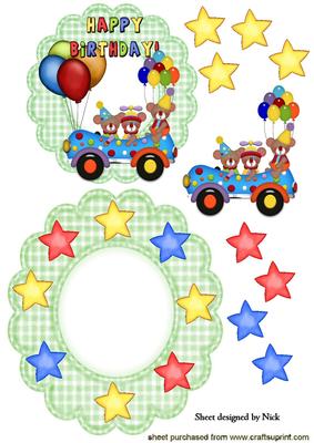 Teddies,birthday with Balloons Rocker Card