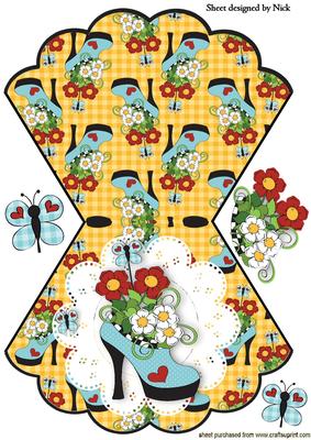 Ladies Shoe on Doilie, with Butterflies Rocker Card