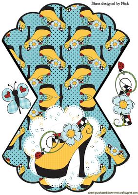 Ladies Yellow Shoe with Flowers and Butterfy Rocker Card