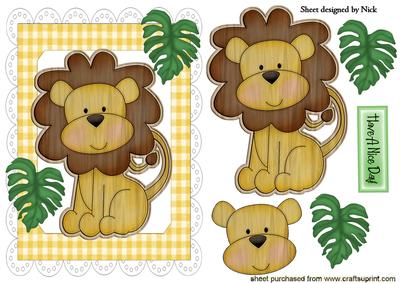 Wooden Lion with Leaves in Scalloped Frame