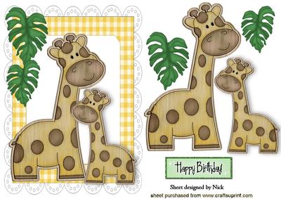 Wooden Giraffe and Baby with Leaves in Scalloped Frame