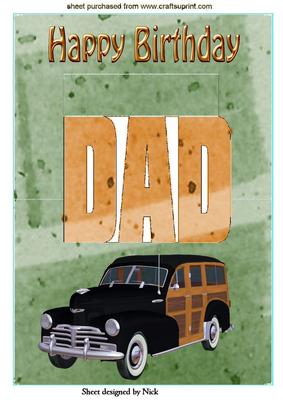 1948 Vintage Wood Car for Dads Birthday Pop Up Card