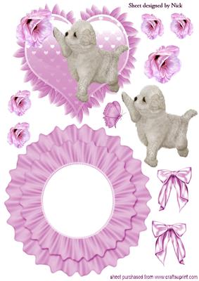 Little Puppy with Butterfly and Rose Frilled Rocker