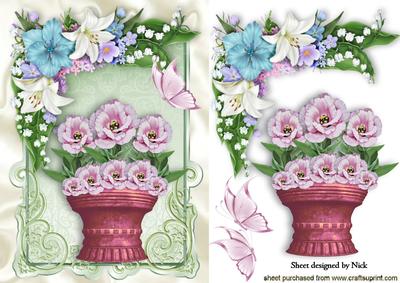 Pink Roses in a Vase in a Floral Frame