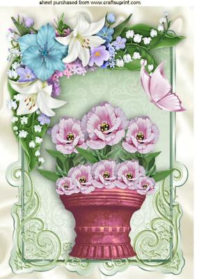 Pink Roses in a Vase in a Floral Frame A4