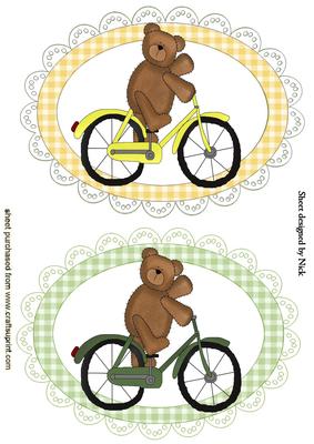 Bicycle Teddies in Scalloped Frame Toppers